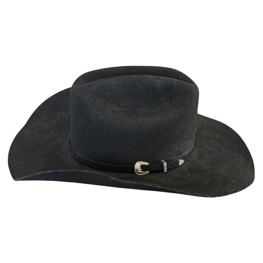 Justin XXX Western Wear Cowboy Hat Unisex 7 1/8th 57 Black Wool Cowgirl Buckle - Picture 3 of 15